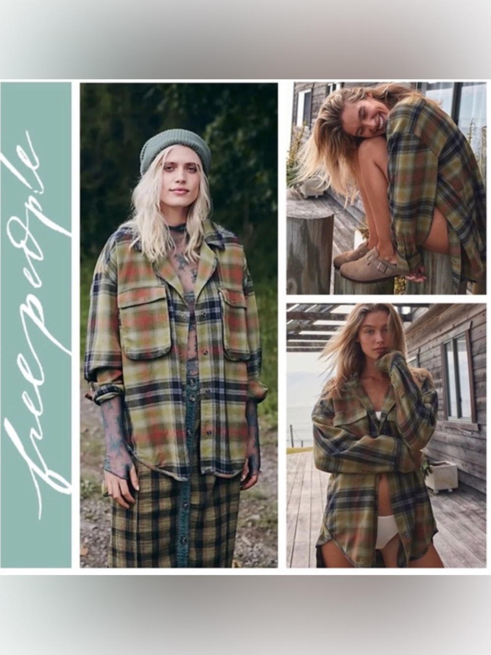 NWT Free People Izzy Cargo Oversized Shirt/ Jacket in Olive Combo